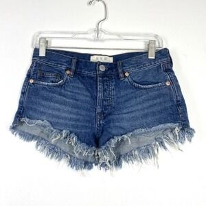 FREE PEOPLE Jean Cutoff Shorts Frayed Hem Denim 24 Button Fly